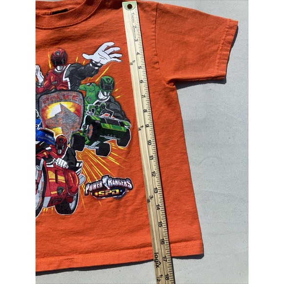 Vintage 90s Y2K Power Rangers Graphic Orange Tee Shirt Boys M Police - Picture 3 of 5